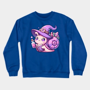 Cute Pink Witch Snail with Spell Book Crewneck Sweatshirt